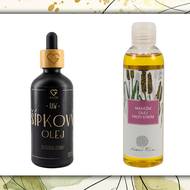 Zleva: Bio šípkový olej Goodie, 585 Kč (100 ml). Masážní olej proti striím Nobilis Tilia, 499 Kč (200 ml)