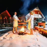 Venkovní sauny ve Wellness Hotelu Frymburk mají v zimě neopakovatelné kouzlo