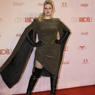 Tereza Černochová zvolila oslnivý outfit, který patřičně zúročila na pódiu - s Monkey Business získali cenu za kategorii Skupina