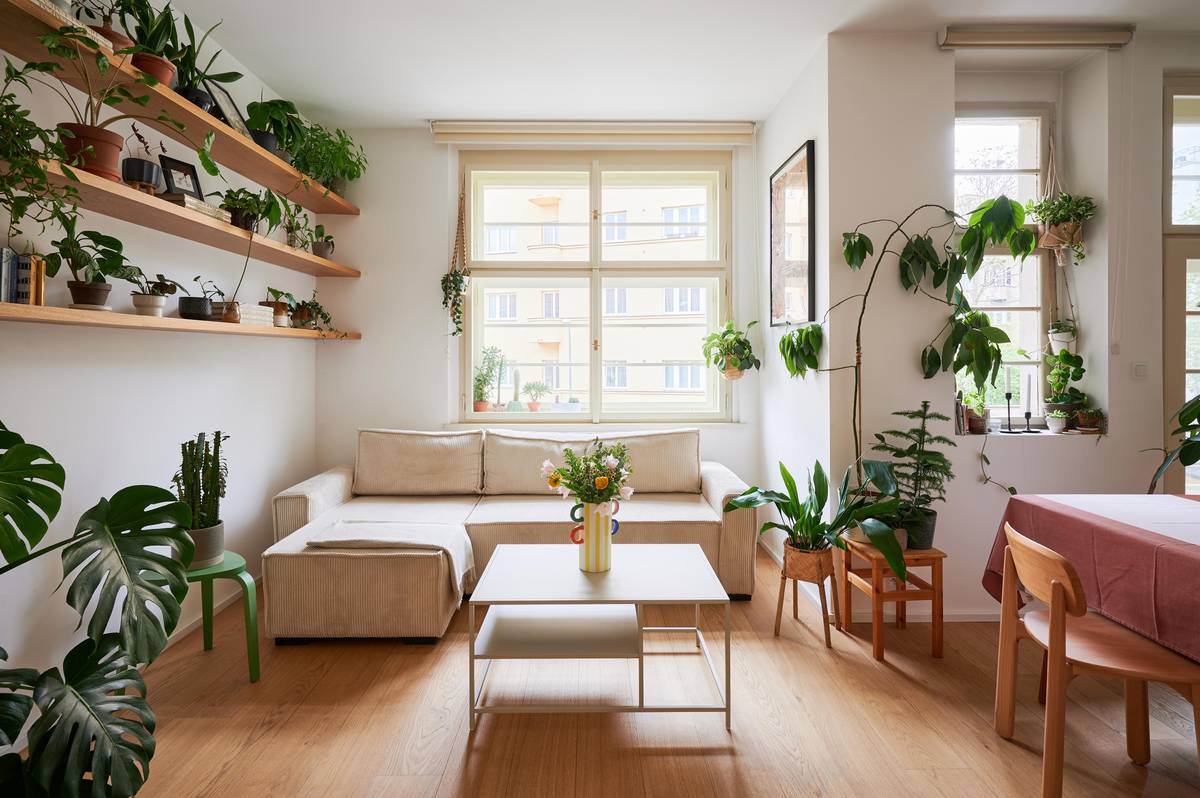 Na podlaze je v celém bytě lindura, dřevěná krytina odolná proti poškození a vhodná pro podlahové topení