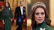 Princezna Kate zazářila ve smaragdových šatech při státním banketu na hradě Windsor